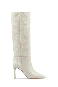 Bottes Stiletto 85 en cuir embossé - Bone China