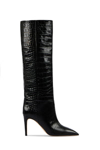 Bottes Stiletto 85 en cuir embossé - Carbone