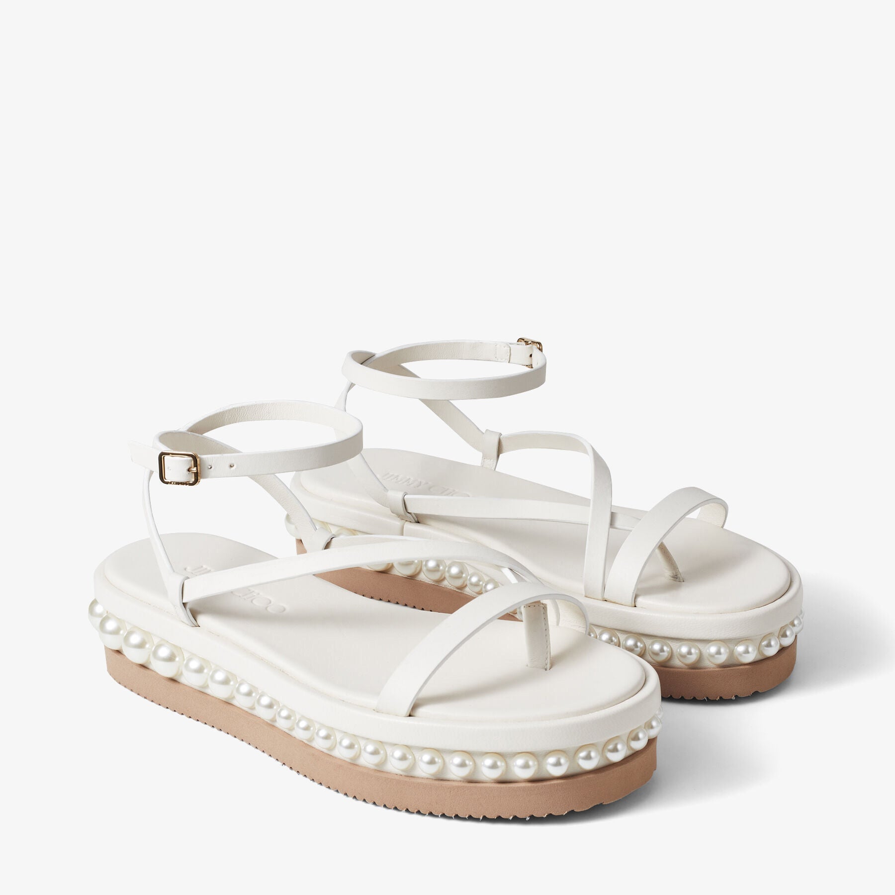 Sandales Pine à plateforme 25 en cuir et perles - Latte & White