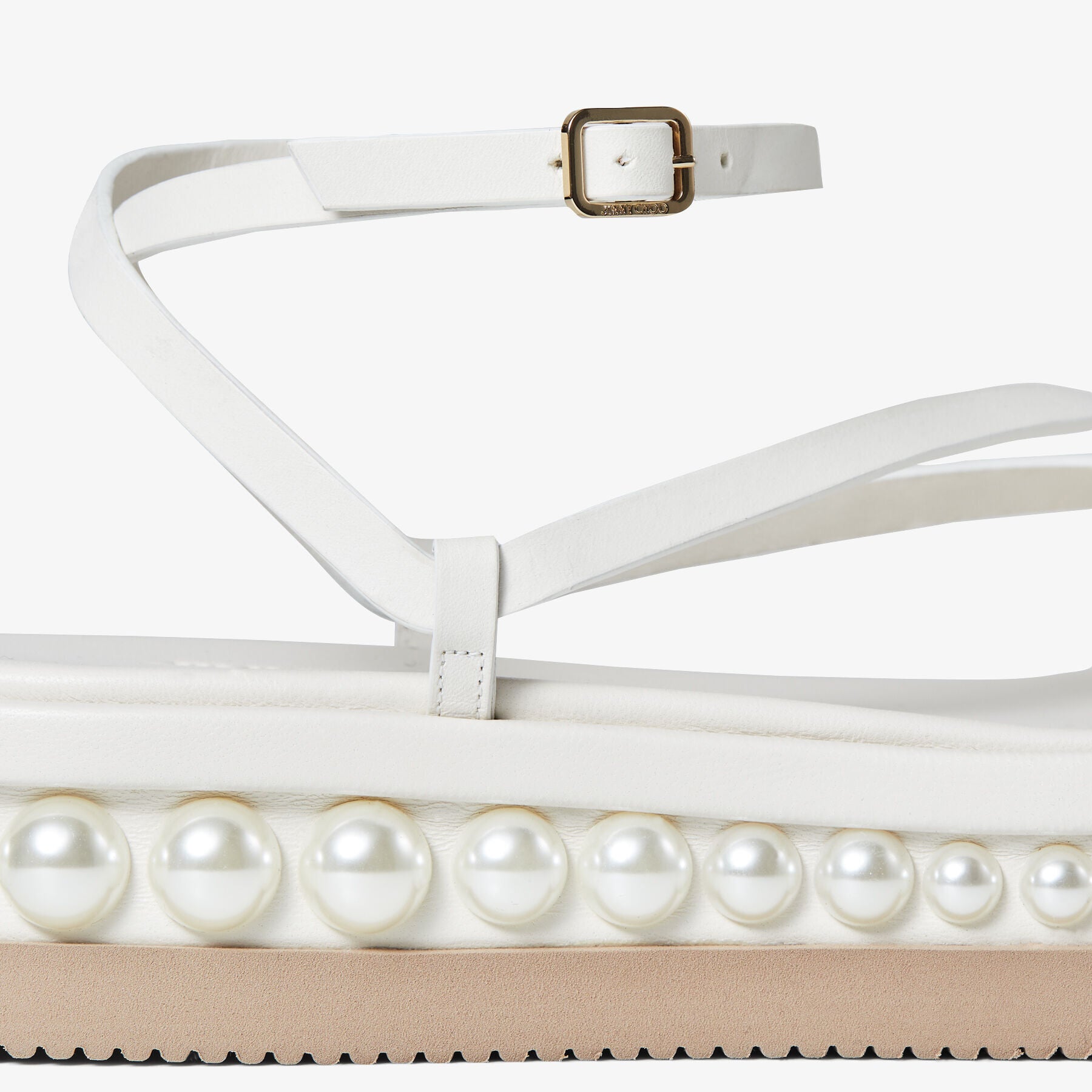 Sandales Pine à plateforme 25 en cuir et perles - Latte & White
