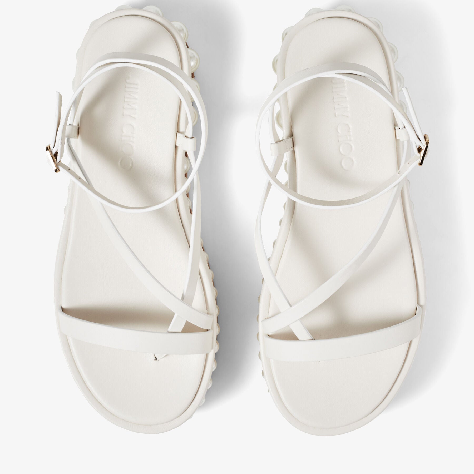 Sandales Pine à plateforme 25 en cuir et perles - Latte & White