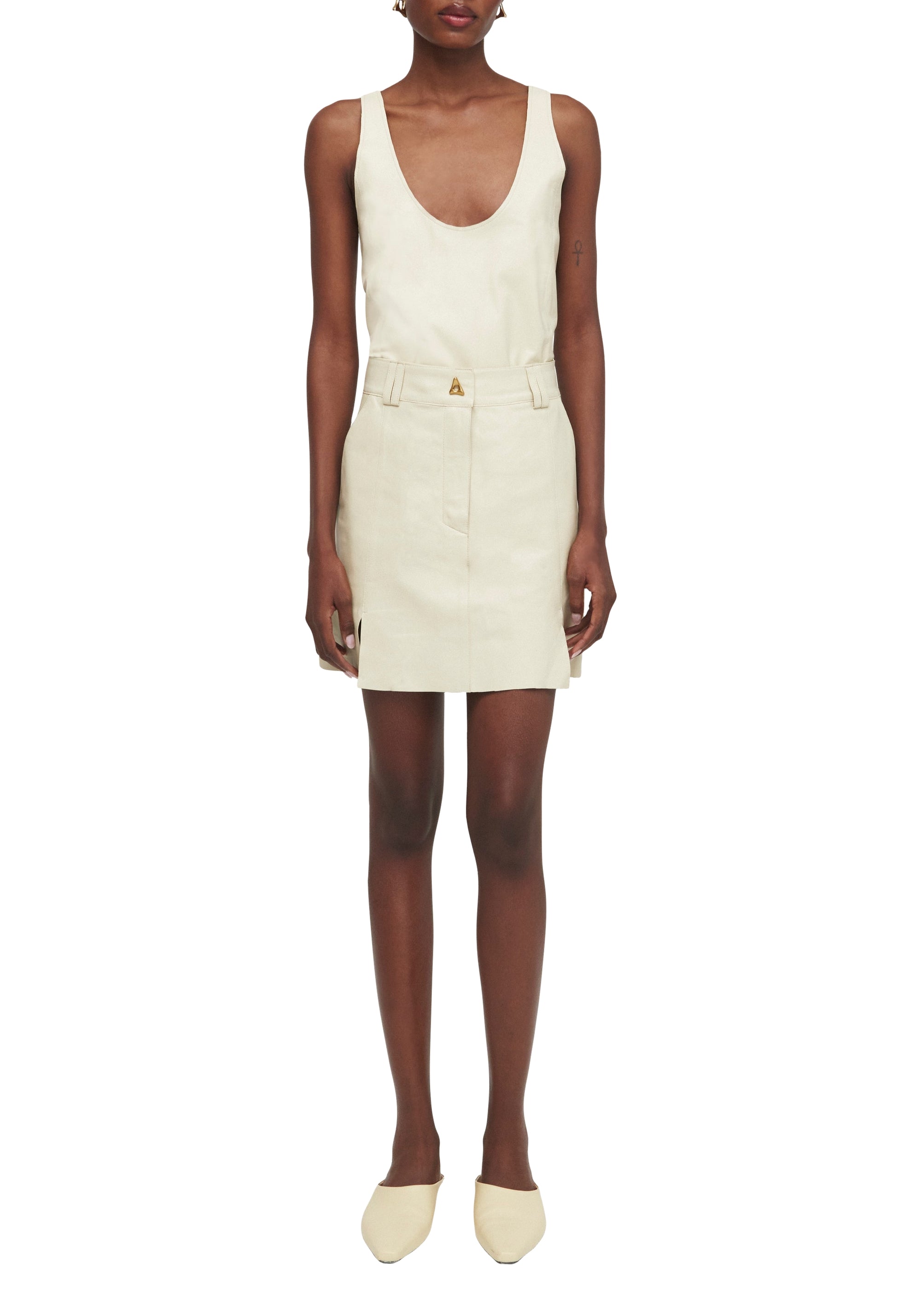 Jupe courte Pinto en cuir - Oyster