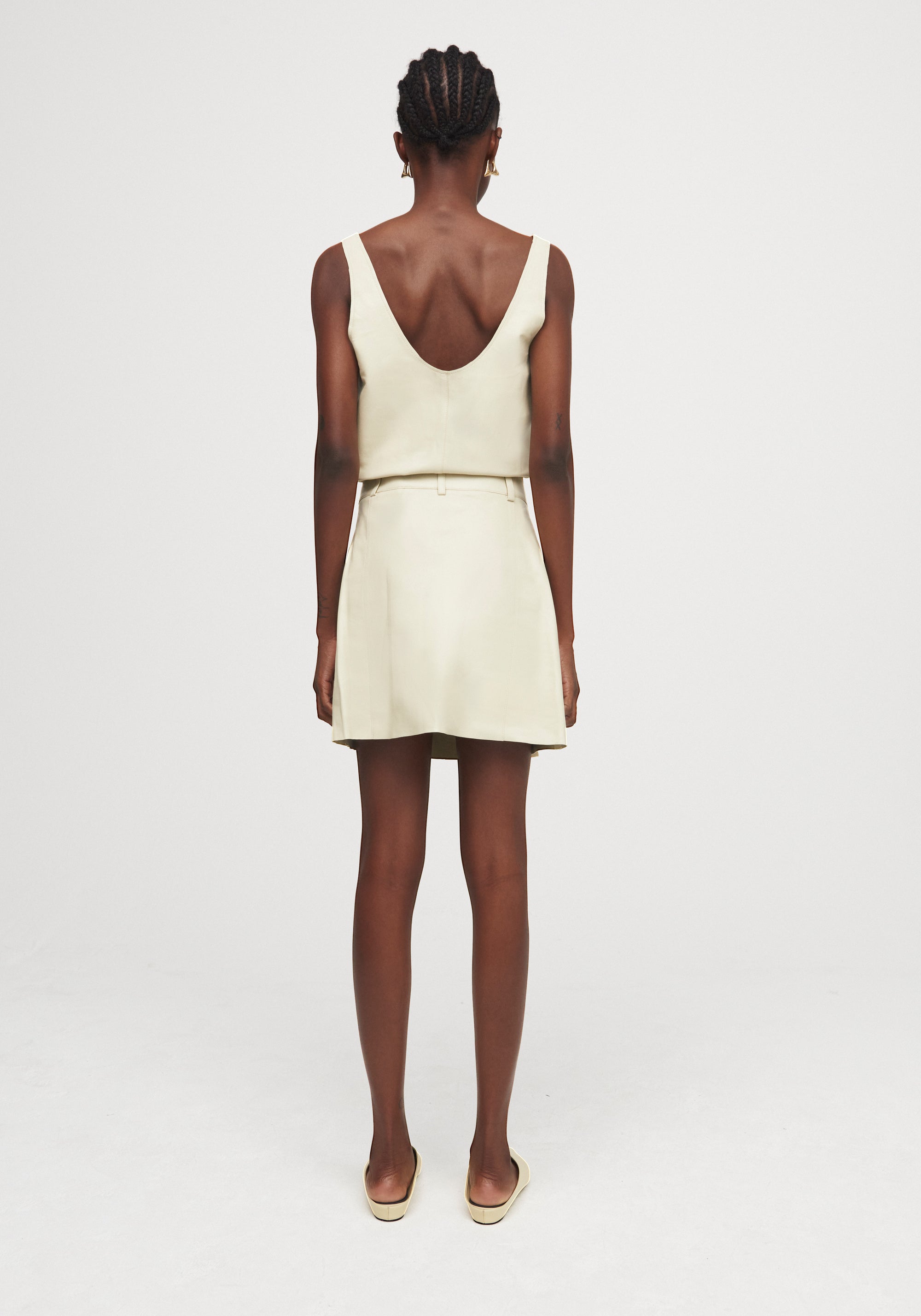 Jupe courte Pinto en cuir - Oyster
