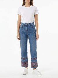 Pantalon à broderie géométrique en denim - Denim