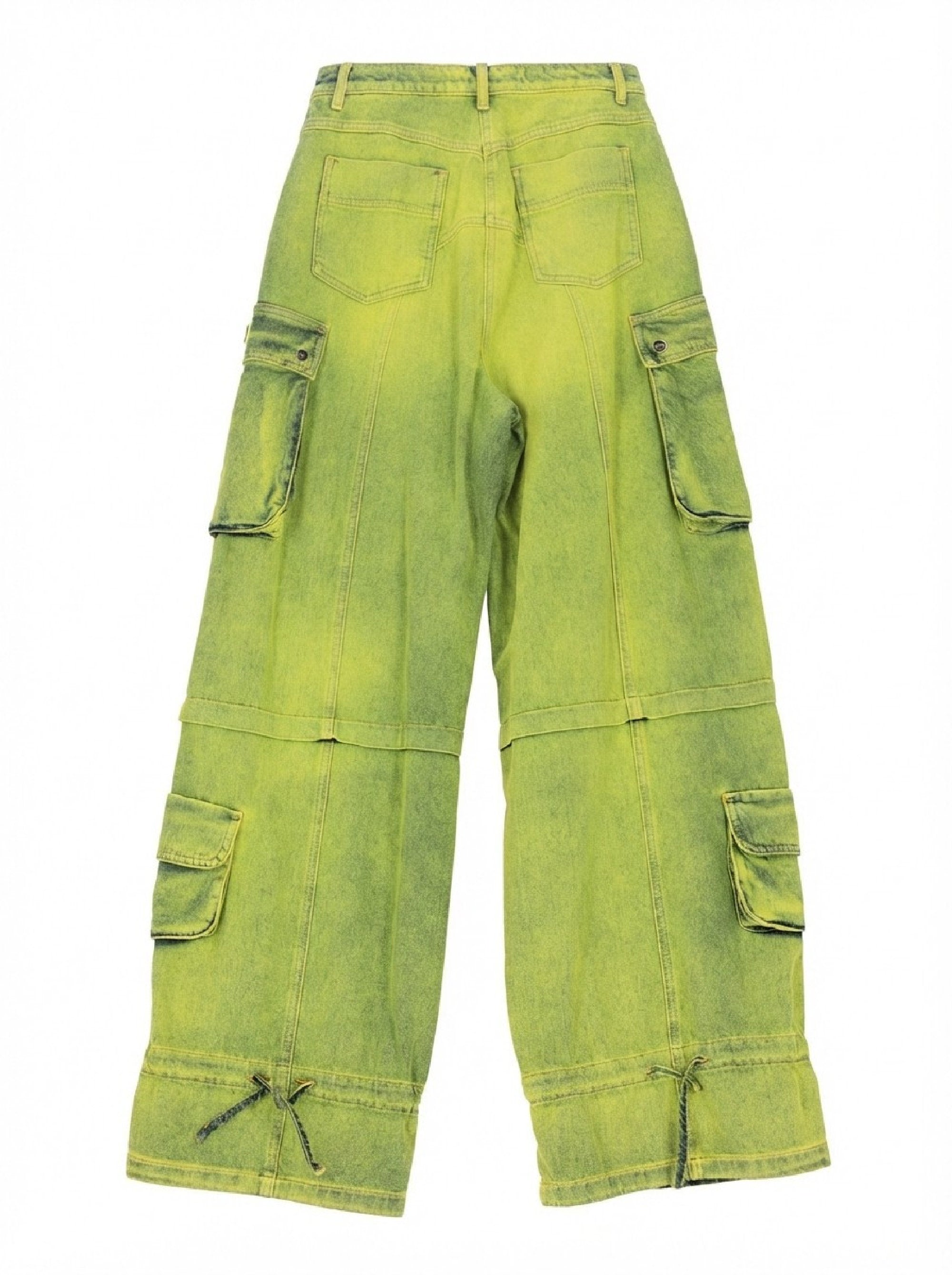 Pantalon cargo large à effet délavé - Lime Fluo