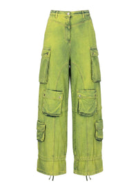Pantalon cargo large à effet délavé - Lime Fluo