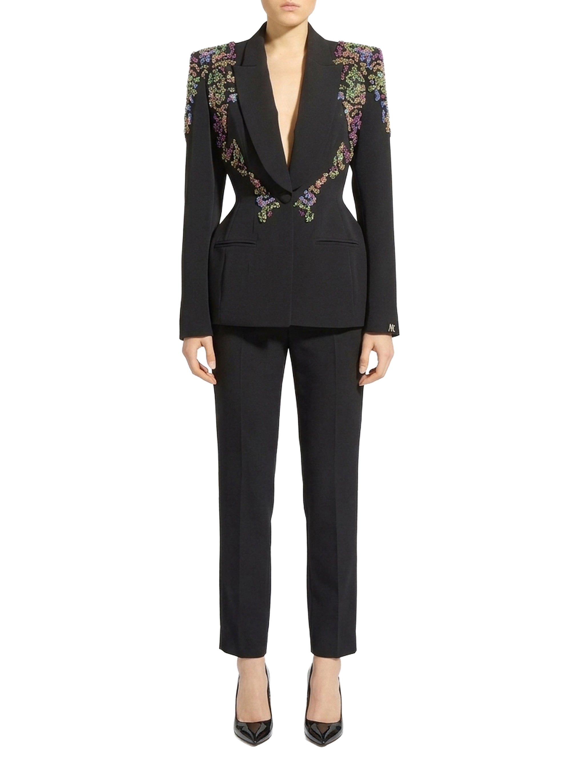 Blazer à broderie et perles - Black & Multicolor