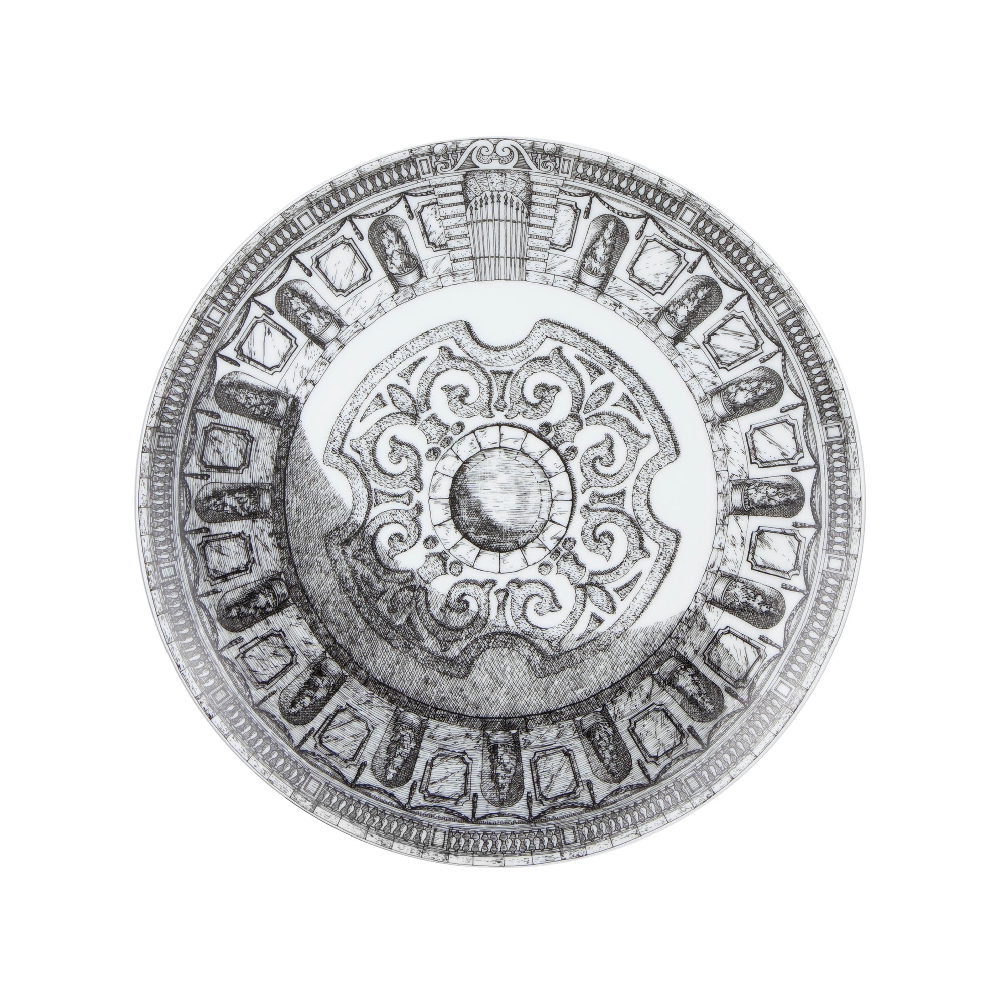 Cortili n°5 porcelain plate - Black & White