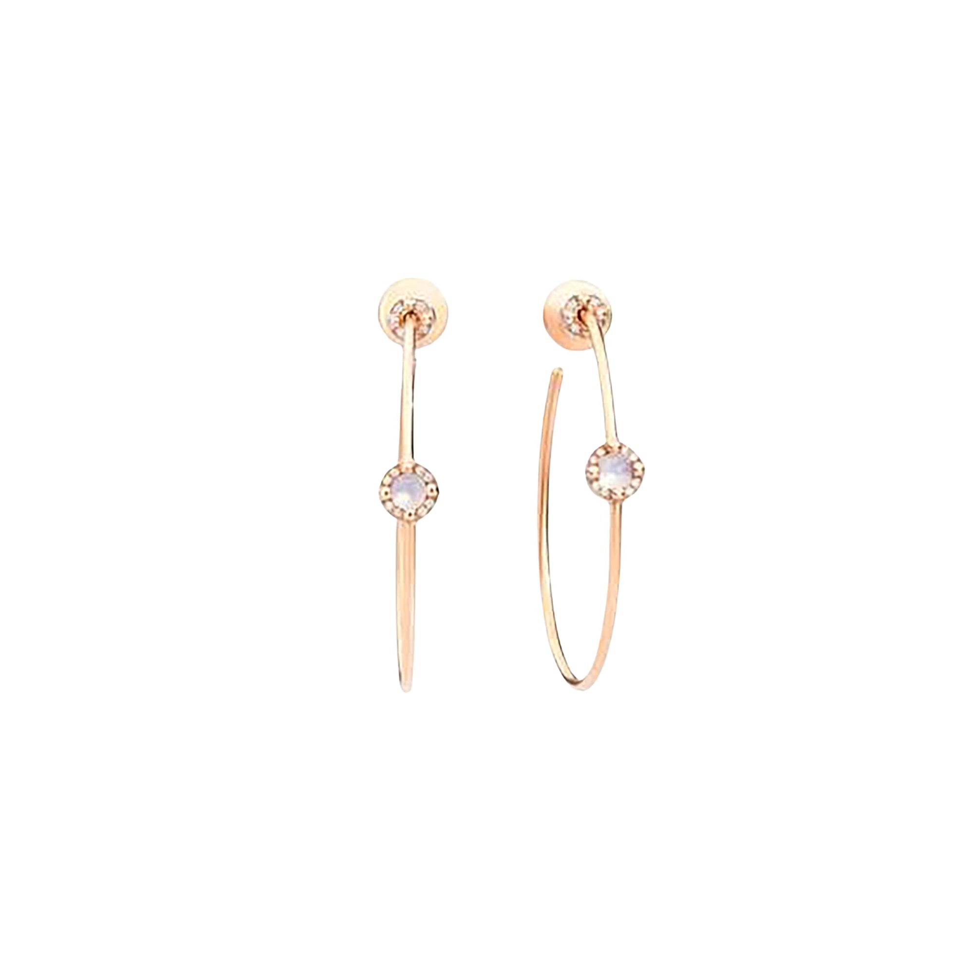 Créoles M'ama non M'ama en Or rose 18K et Pierre de lune & Diamant