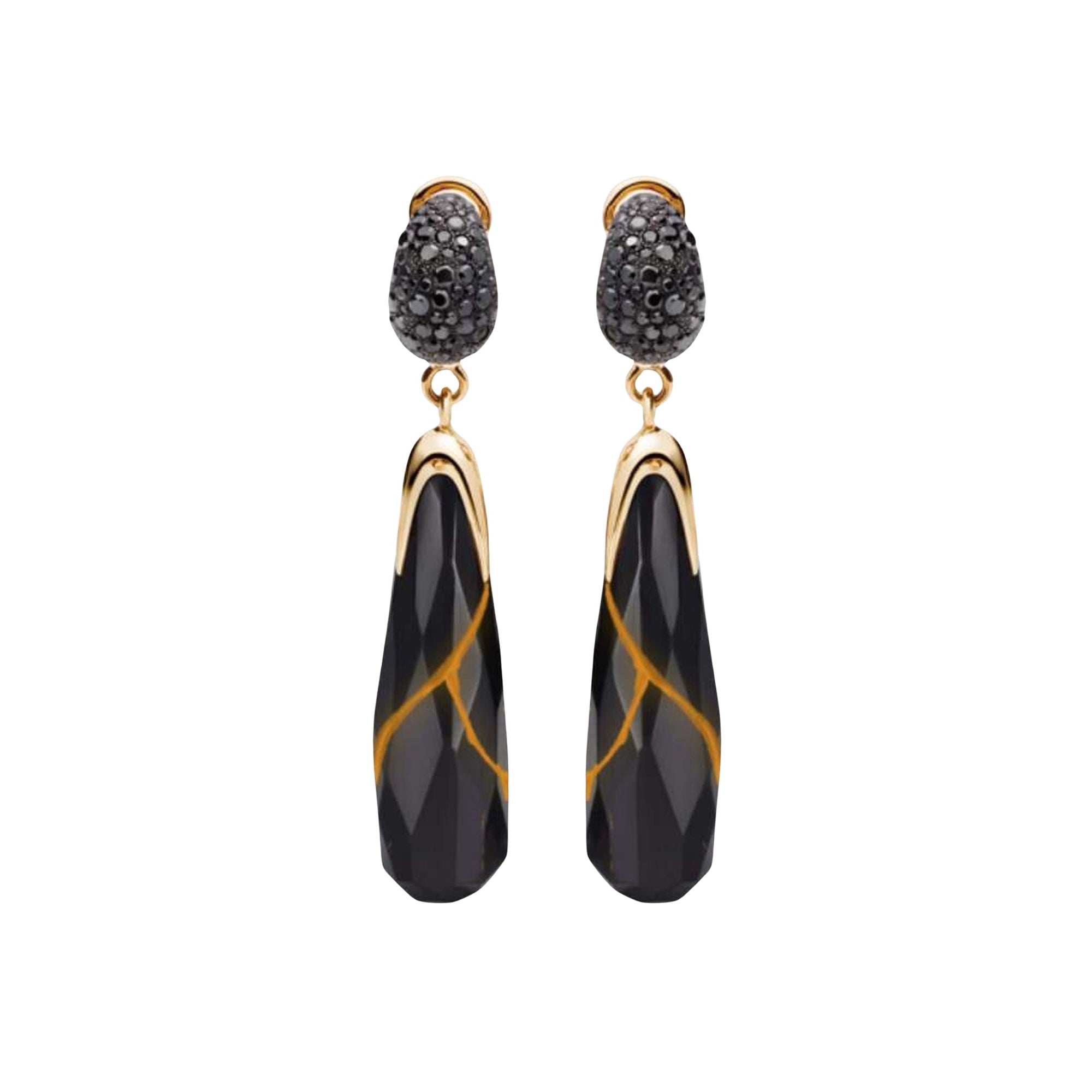 Boucles d'oreilles Kintsugi en Or rose 18K et Jet & Diamant