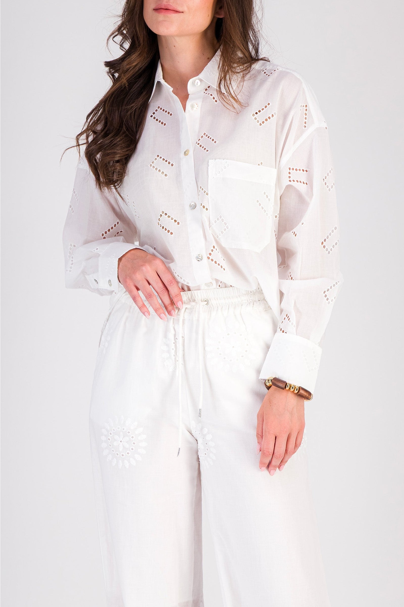 Mex shirt with broderie anglaise - White