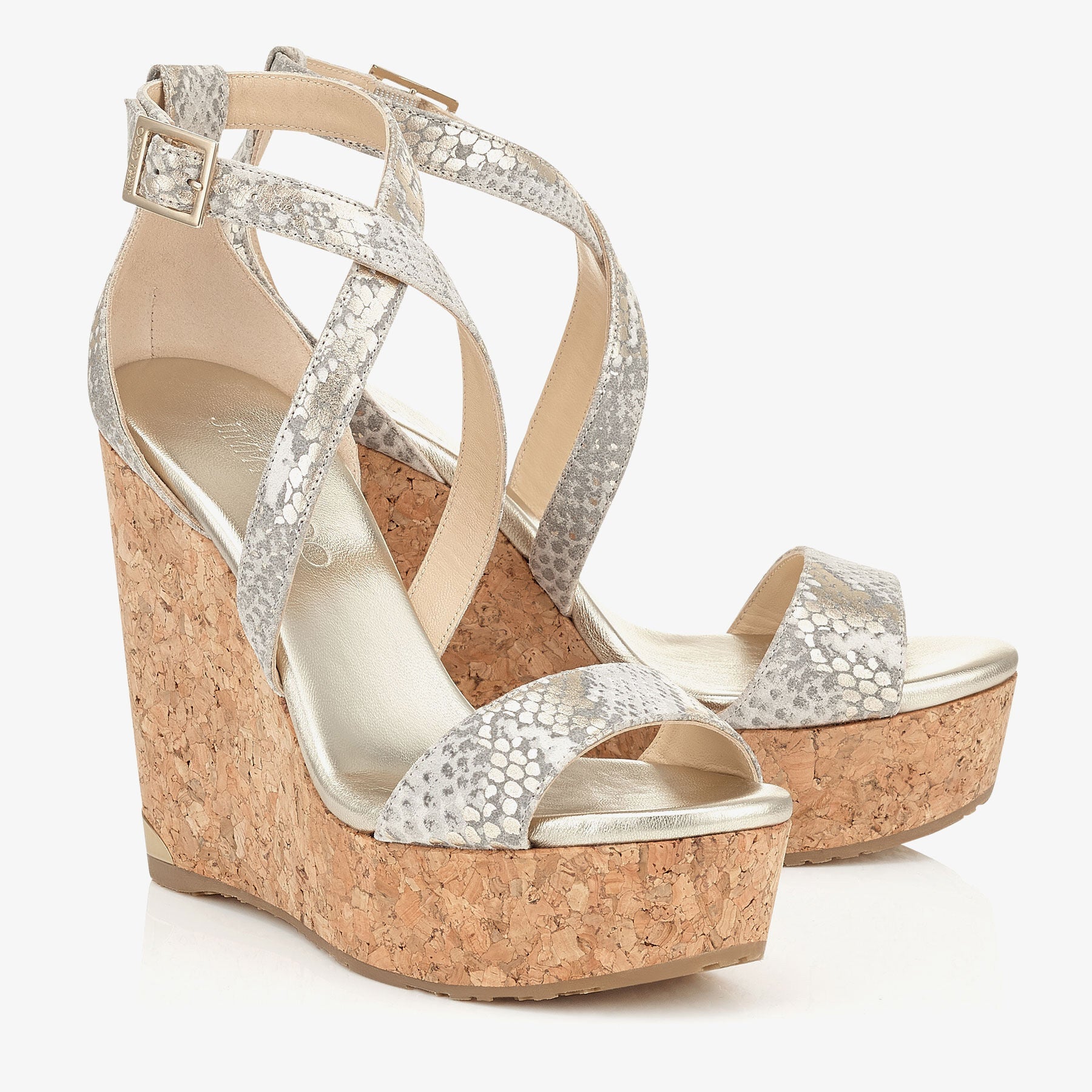 Sandales compensées Portia 120 en cuir - Light Khaki