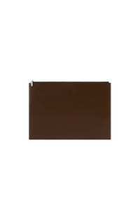 Pochette plate à fermeture en cuir - Marron & Noir