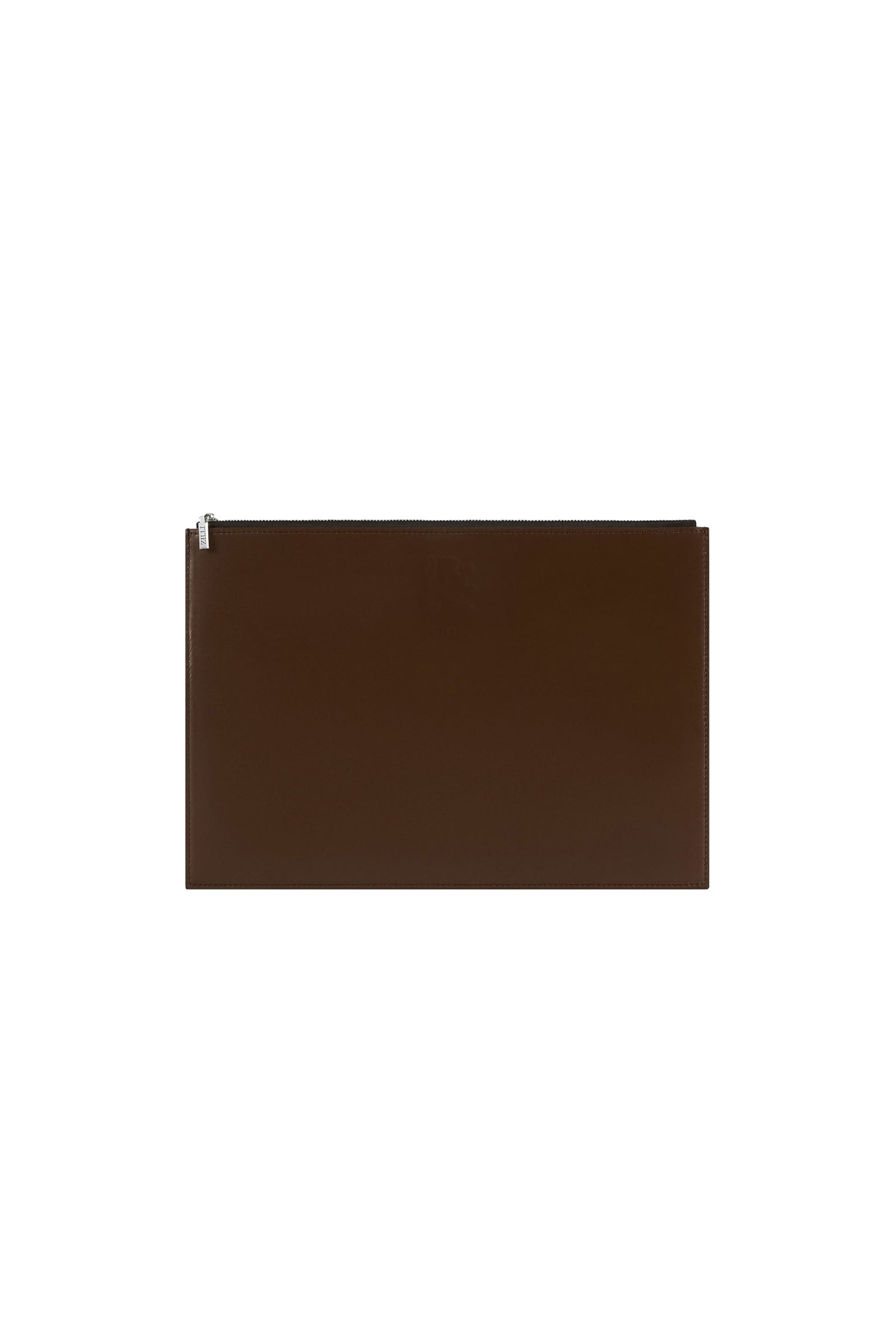 Pochette plate à fermeture en cuir - Marron & Noir