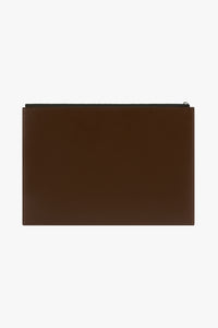 Pochette plate à fermeture en cuir - Marron & Noir