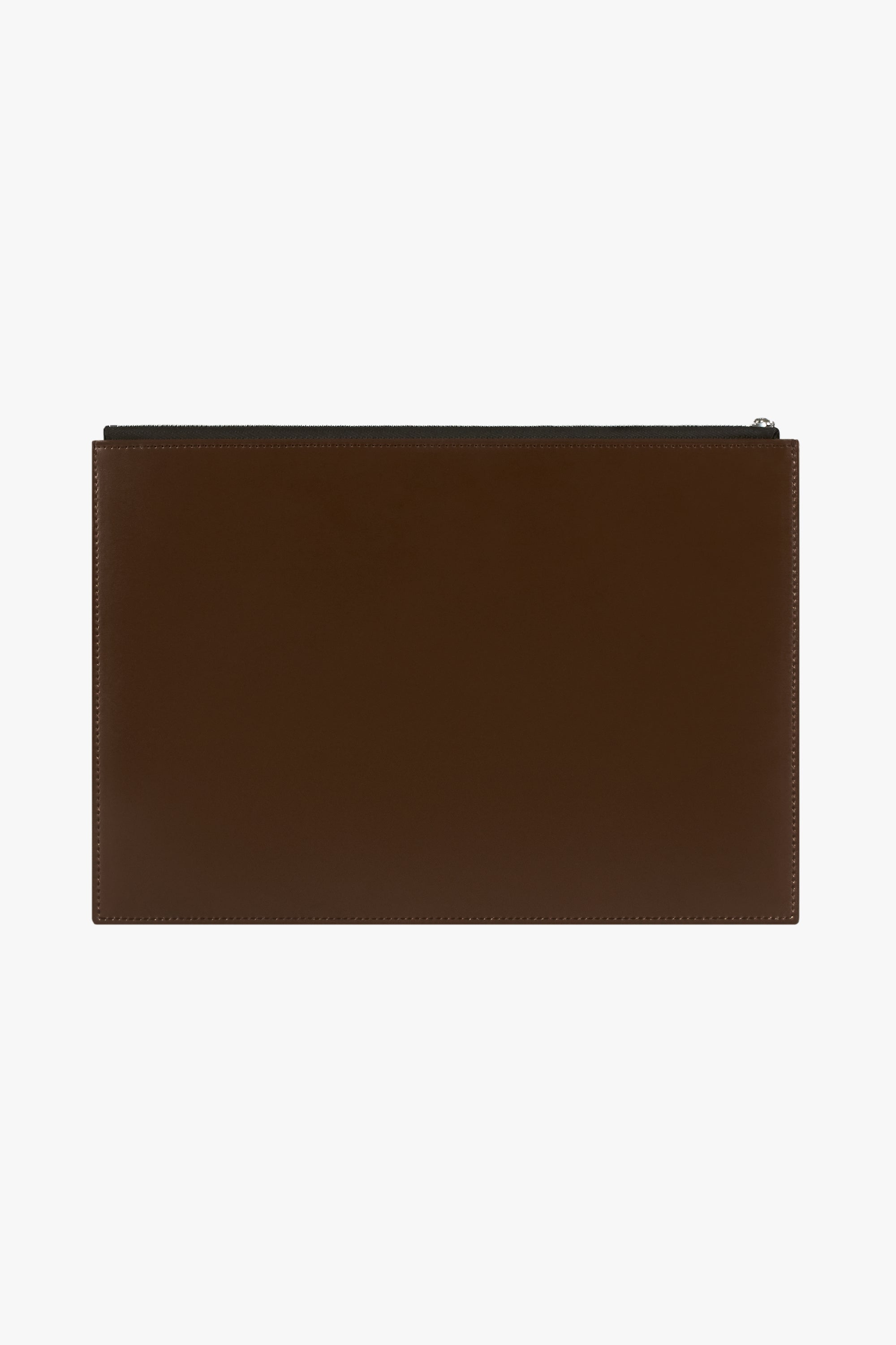 Pochette plate à fermeture en cuir - Marron & Noir