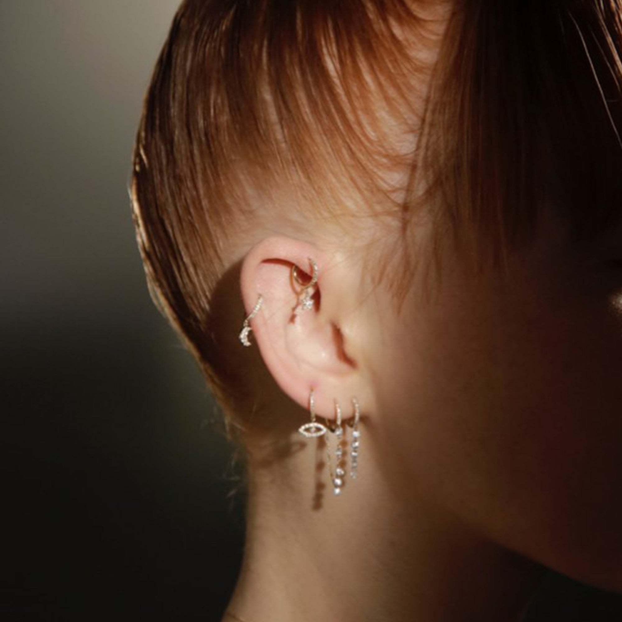 Mono boucle piercing Séléné Lune pavée de diamants - Or Rose