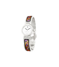Montre Round en émail et plaqué au rhodium - Gris & rouge & rose