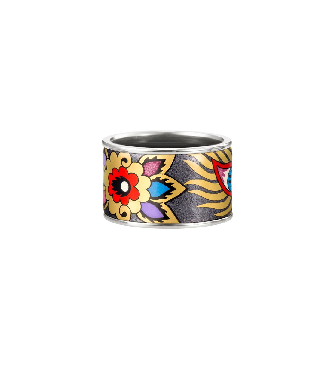 Bague Diva en émail et plaqué au rhodium - Gris & rouge & rose