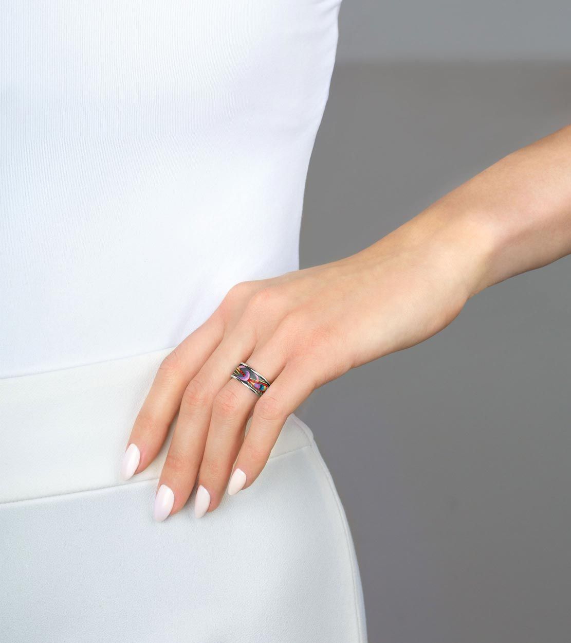 Bague Miss en émail et plaqué au rhodium - Gris & rouge & rose