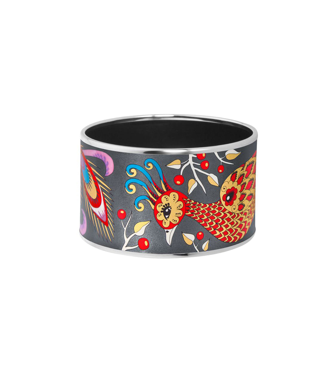 Manchette Diva en émail et plaqué au rhodium - Gris & rouge & rose