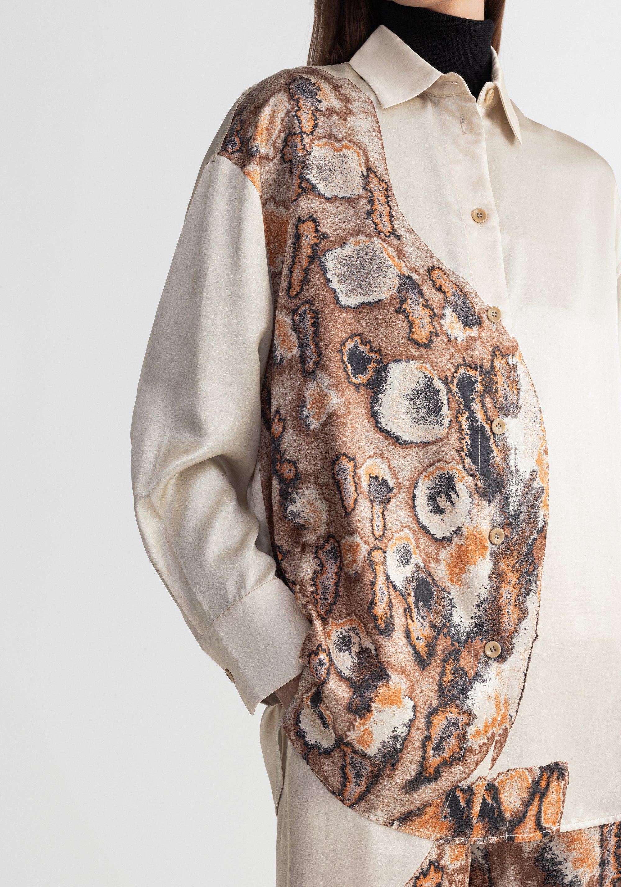 Chemise Prey imprimée en soie mélangée - Clay