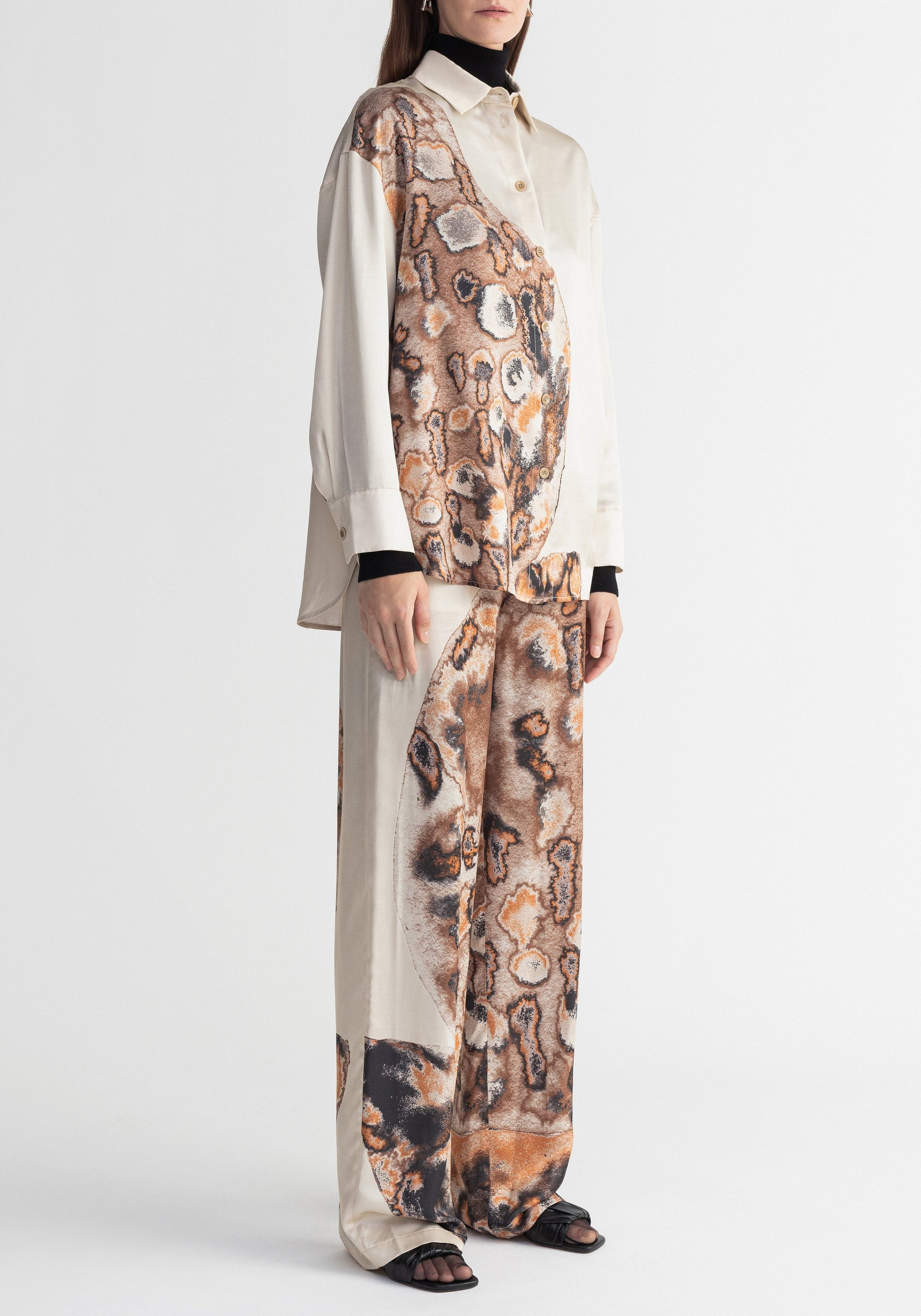 Chemise Prey imprimée en soie mélangée - Clay