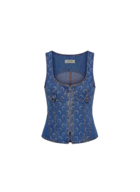 Moon Laser Blue Wash Denim Bustier Top - Bleu