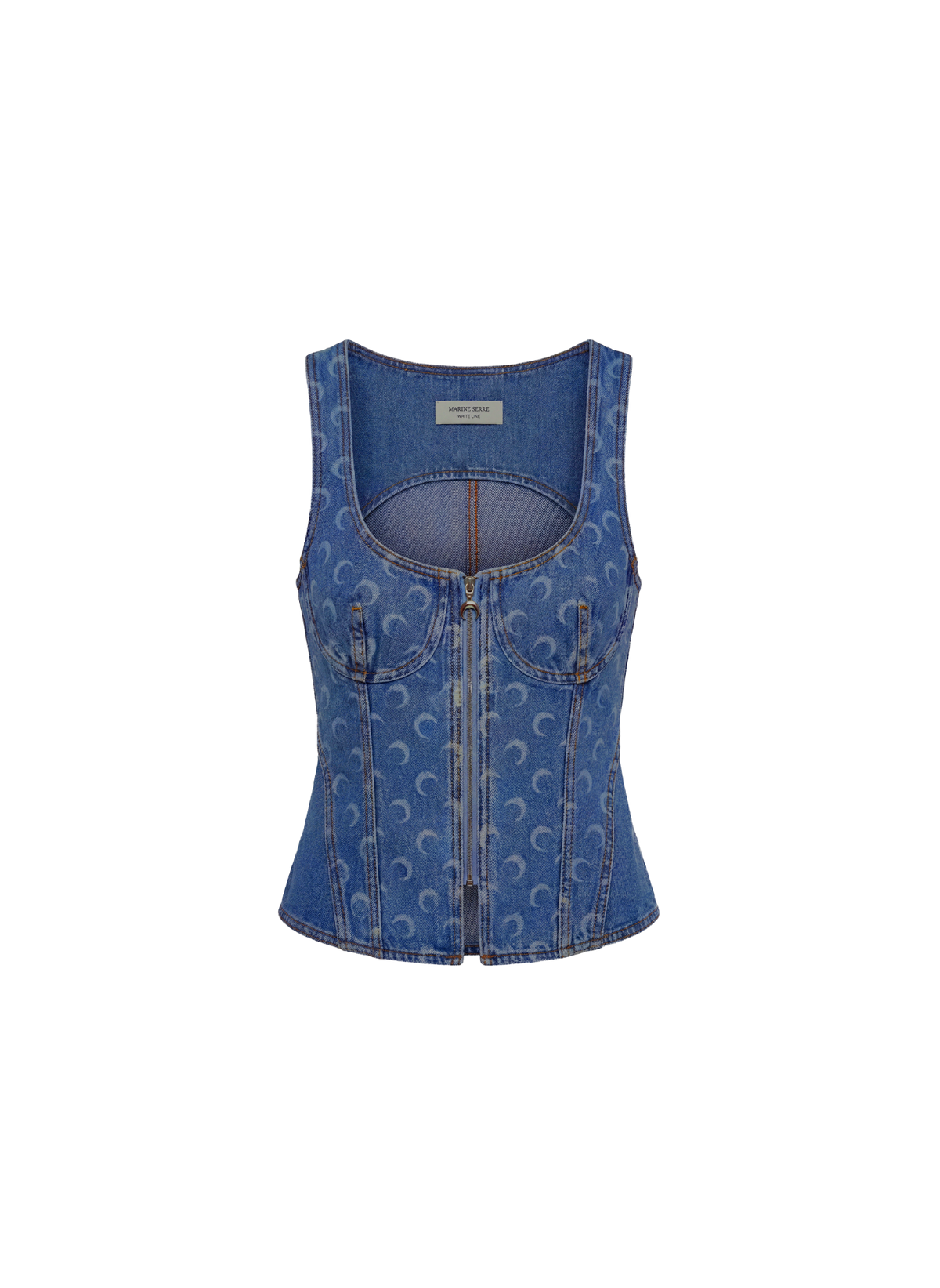 Moon Laser Blue Wash Denim Bustier Top - Bleu