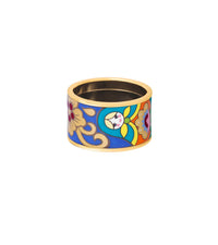 Bague Diva en émail et décoré à l'or - Bleu & gris & orange