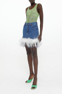 Jupe courte détails en plumes - Light Blue Denim
