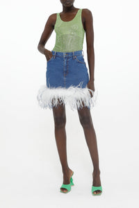 Jupe courte détails en plumes - Light Blue Denim