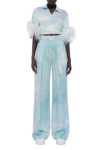 Pantalon tailleur effet délavé - Tie Dye Blue Zircon