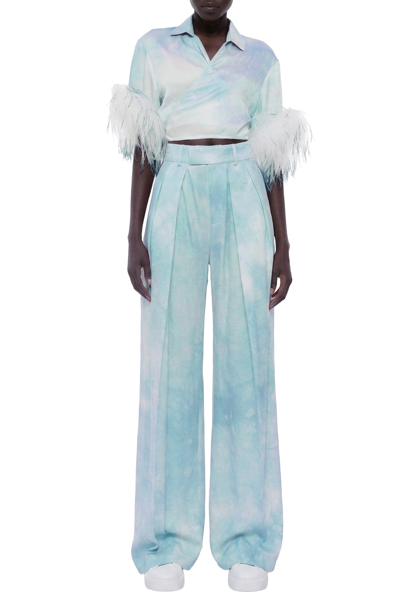 Pantalon tailleur effet délavé - Tie Dye Blue Zircon