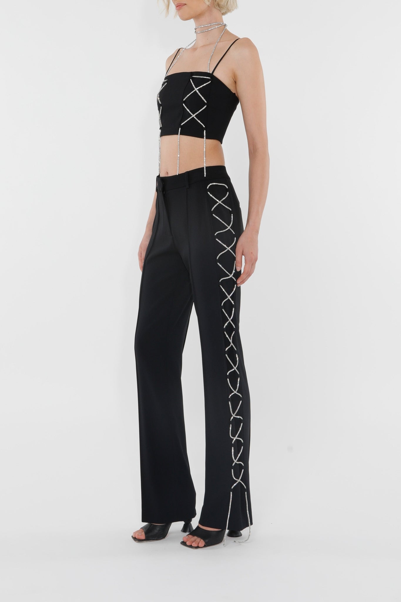 Pantalon droit à lacets scintillants - Black