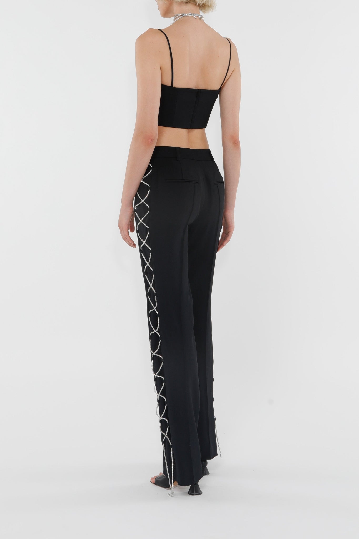 Pantalon droit à lacets scintillants - Black