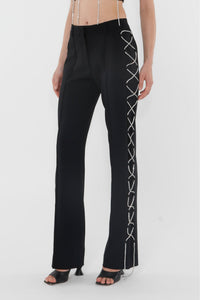 Pantalon droit à lacets scintillants - Black