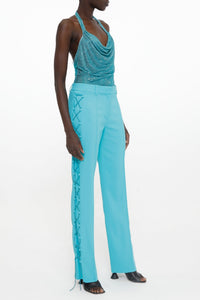Pantalon droit à lacets scintillants - Blue Zircon