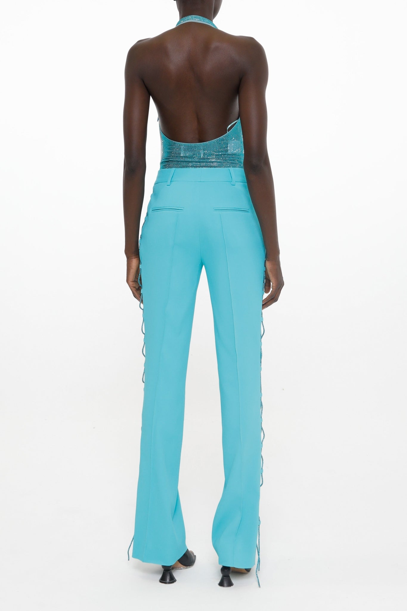 Pantalon droit à lacets scintillants - Blue Zircon