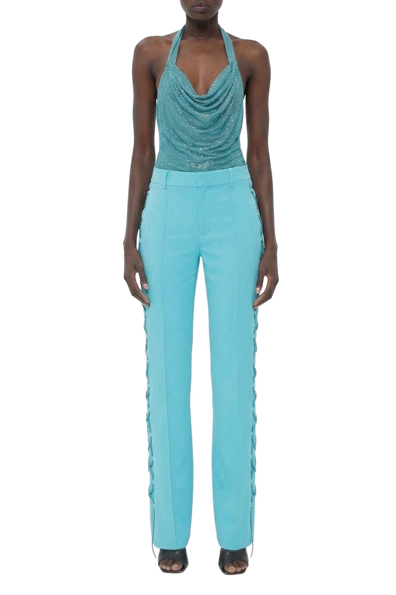 Pantalon droit à lacets scintillants - Blue Zircon