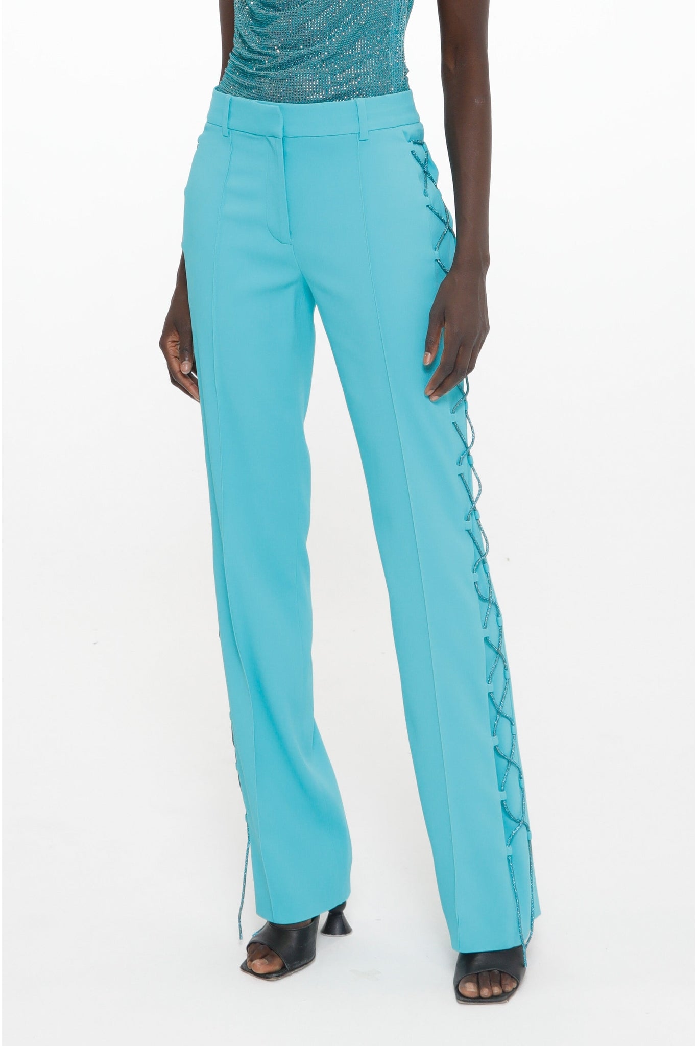Pantalon droit à lacets scintillants - Blue Zircon