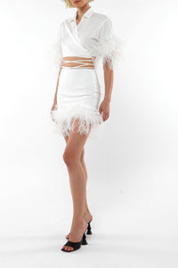 Jupe courte à plumes - White