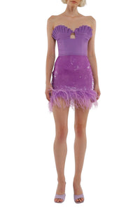 Jupe courte à sequins & plumes - Purple