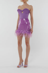 Jupe courte à sequins & plumes - Purple