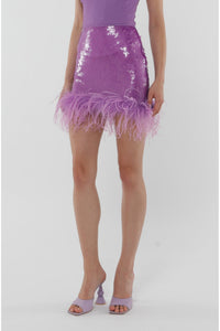 Jupe courte à sequins & plumes - Purple