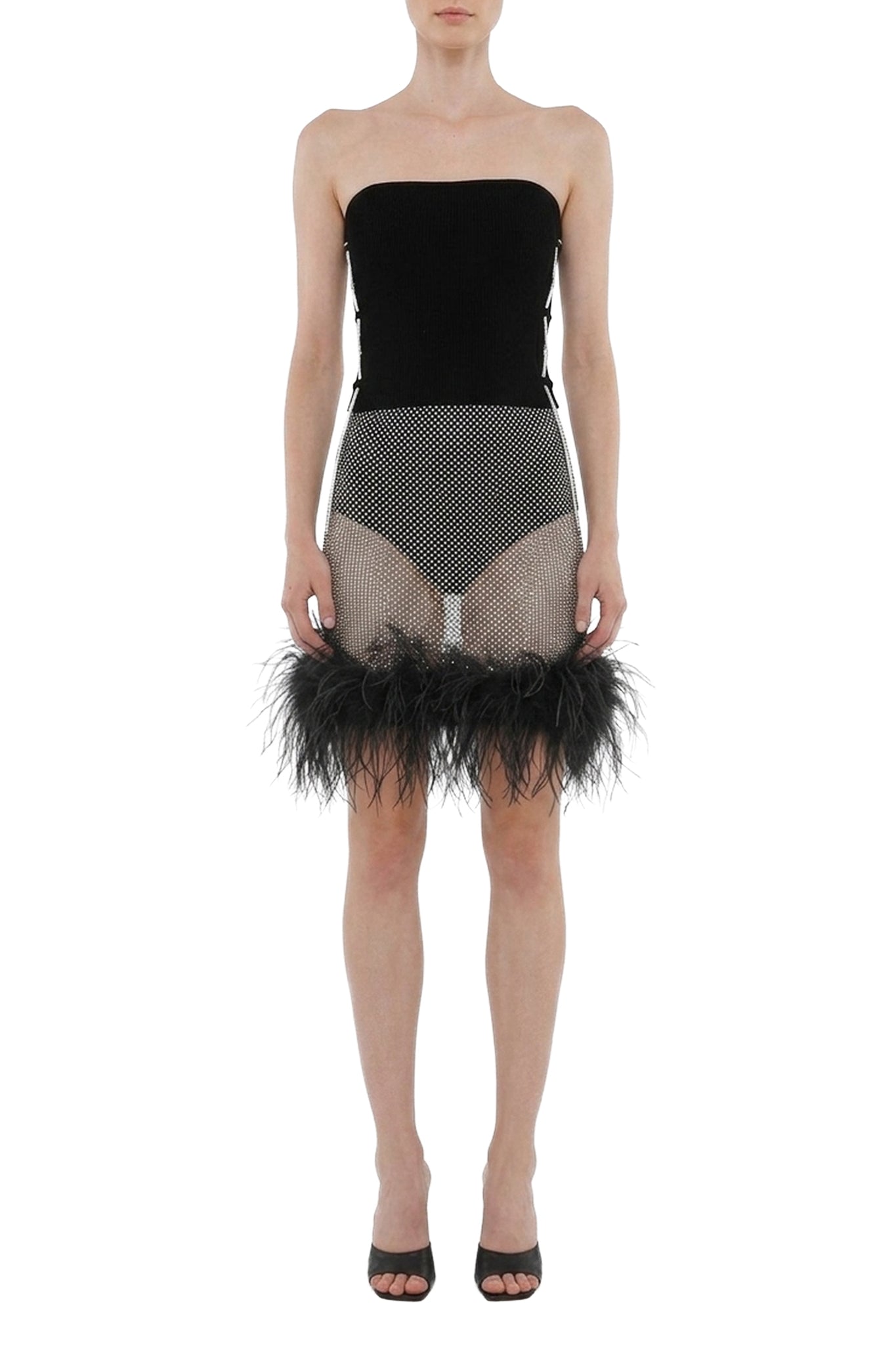 Jupe courte en maille scintillantes & plumes - Black