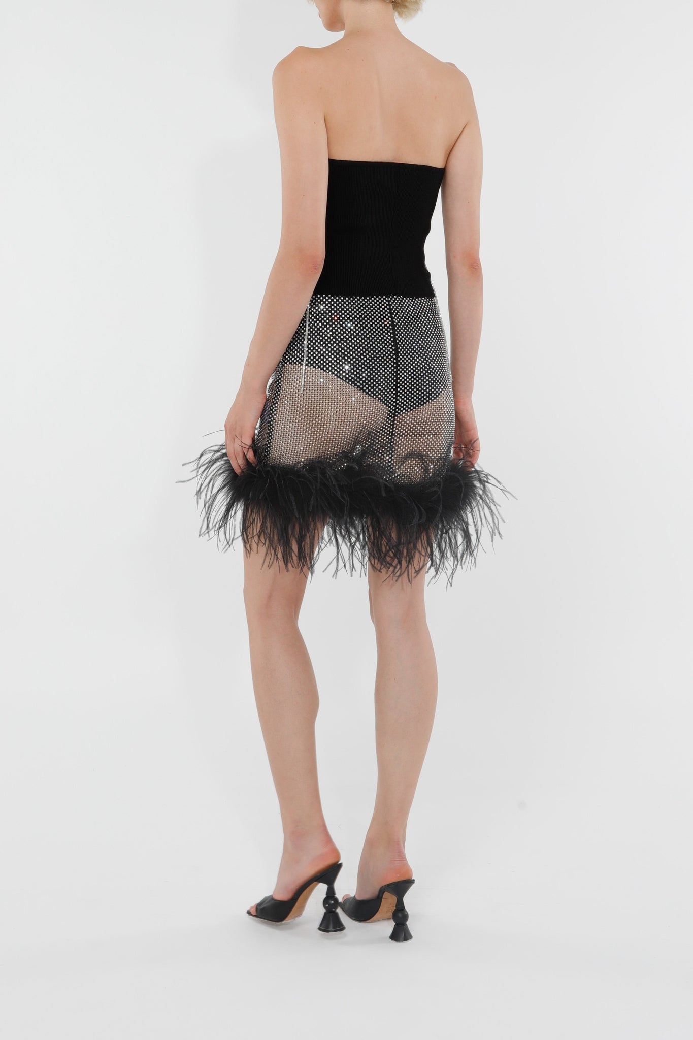 Jupe courte en maille scintillantes & plumes - Black