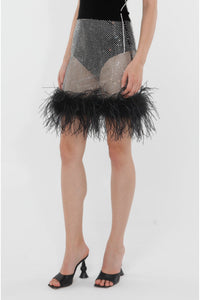 Jupe courte en maille scintillantes & plumes - Black