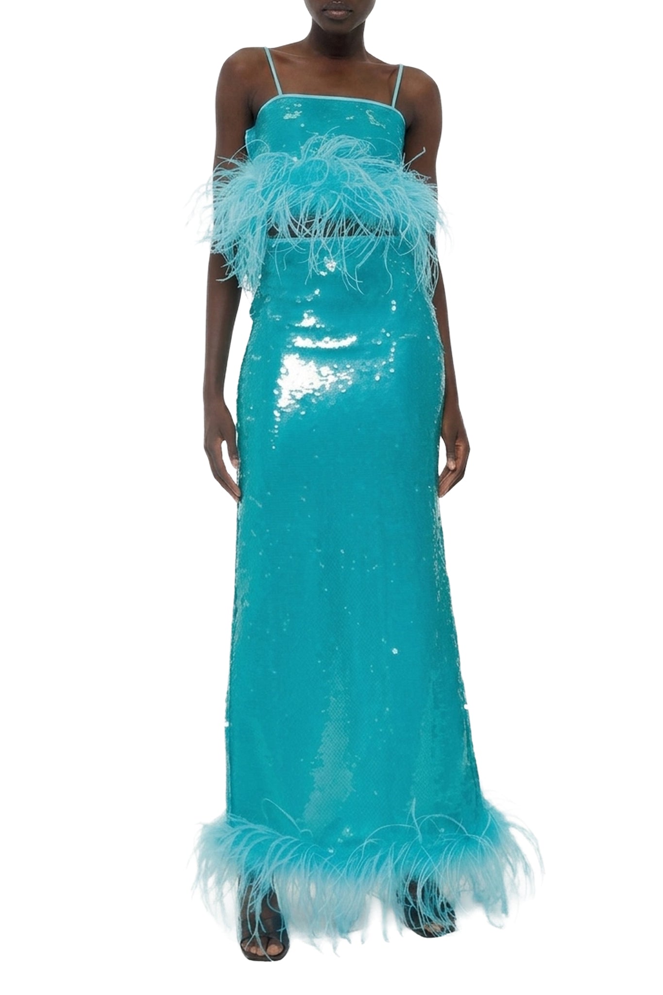 Jupe midi transparente à sequins - Blue Zircon