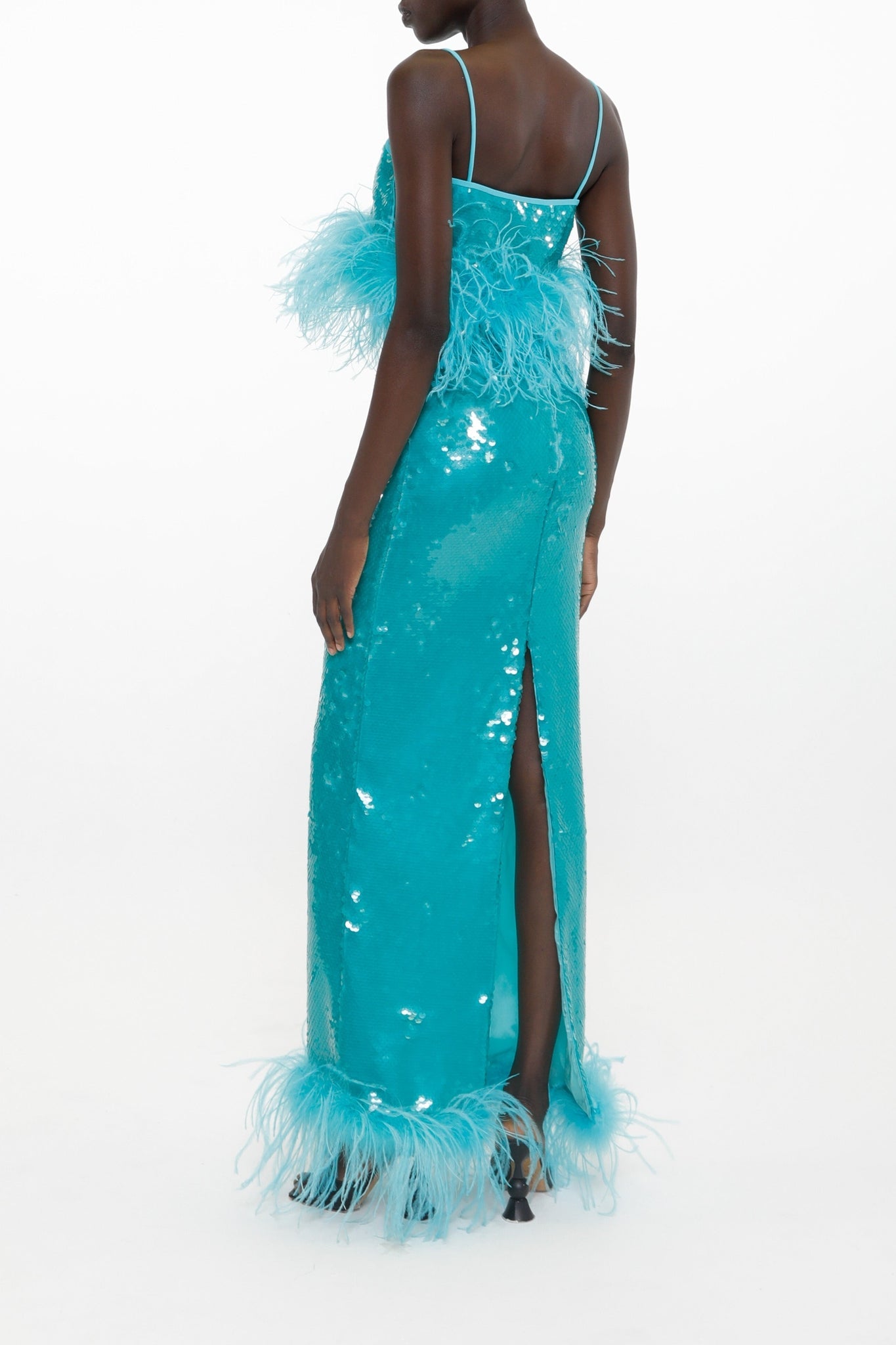 Jupe midi transparente à sequins - Blue Zircon